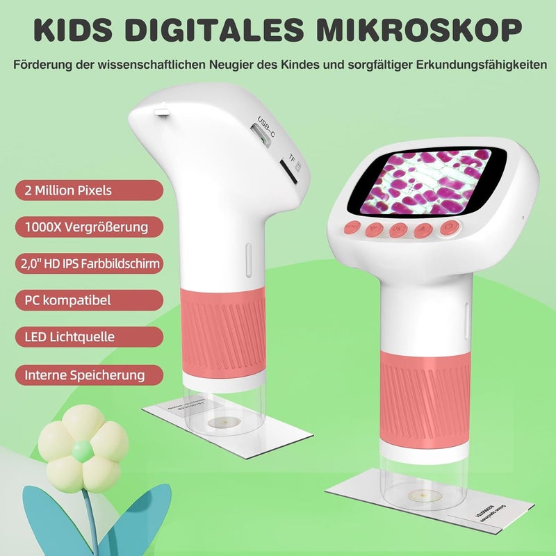Cobest Pocket Kids Microscope for Over 3 Years Old, 1000X Handheld Microscope for Kids w/2''IPS Digital, Photo Video Mini Portable Microscopes, Science Edu Digiscope, for Kid - Image 3